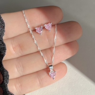 Conjunto Lov Rosa Plata 925