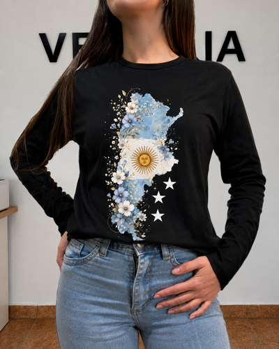 REMERA MANGA LARGA ARG 3 ESTRELLAS