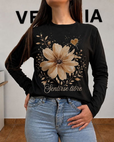 REMERA MANGA LARGA NEGRA SENTIRSE LIBRE
