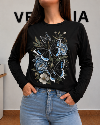 REMERA MANGA LARGA MARIPOSAS AZULES