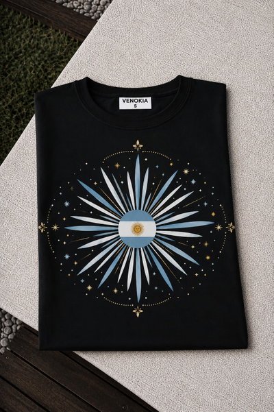 REMERA NEGRA ARG LUCES 
