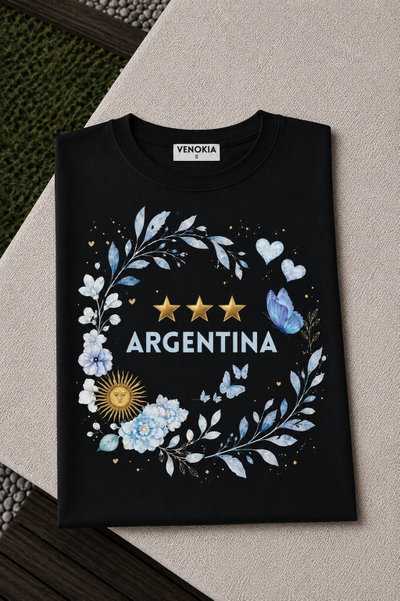 REMERA NEGRA ARG CIRCULO MARIPOSAS