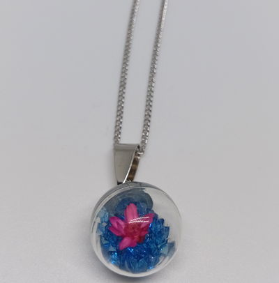Collar Burbuja Celeste Con Flor