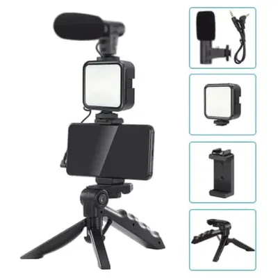 Kit Trípode Video Streamer con luz led y micrófono