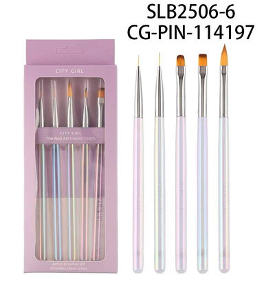 SLB2506-6 City Girl Set Pinceles Nail Art 5 Pcs