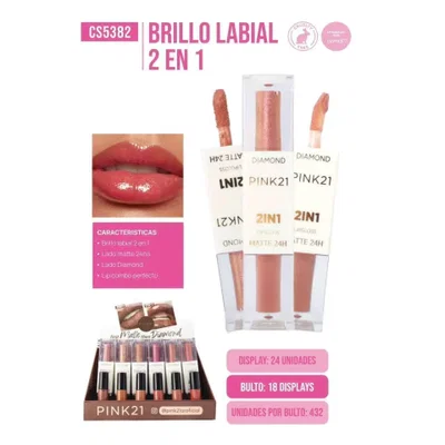 Pink 21 Brillo Labial 2 en 1 CS5382 x 1/2 Caja