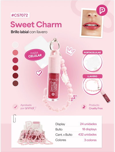 CS7072 Pink 21 Brillo Labial con Llavero x unidad