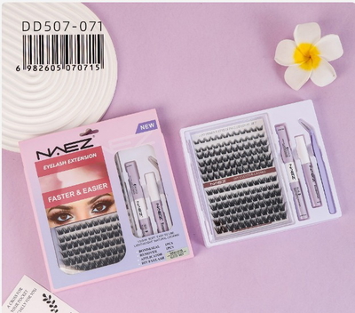 NAEZ DD507-071/70715 Kit de Pestañas Cluster Pestañas DIY Pegamento y Pinza 