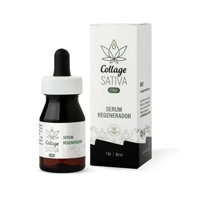 Collage Serum REGENERADOR con CB2 Activador Endocannabinoide linea Sativa