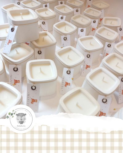 A PEDIDO Porta Velas Yeso Artesanal Cuadradas+ Vela Soja + TARJETA PERSONALIZADA