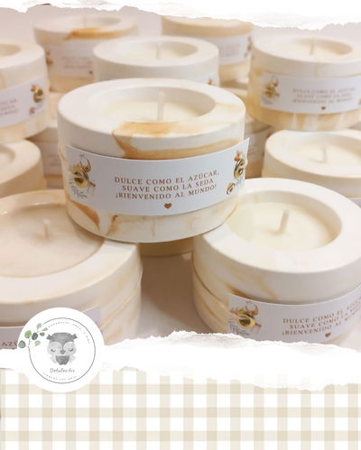 Porta Velas Yeso Artesanal + Vela Soja + TARJETA PERSONALIZADA
