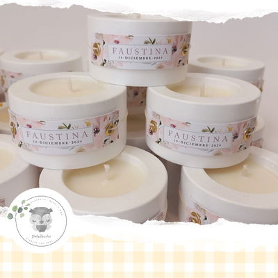 50 Porta Velas Yeso Artesanal + Vela Soja TARJETA + COLOR CRUDO