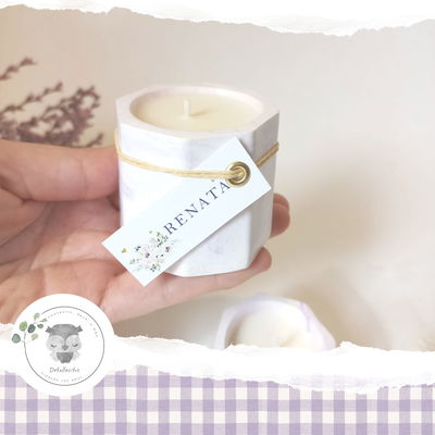 50 Porta Velas Yeso Artesanal Octogonal + Vela Soja + TARJETA PERSONALIZADA