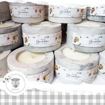 50 Porta Velas Yeso Artesanal + Vela Soja TARJETA + MARMOLADA NEGRA