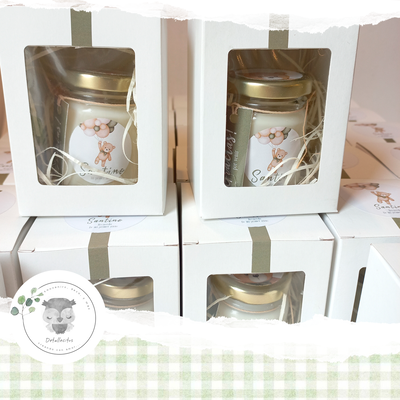 Souvenir Vela Frasco 100 cc 100% Soja Aromatizada + CAJA + Etiquetas Personalizadas