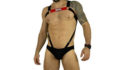 Conjunto arnes pechera y slip negro