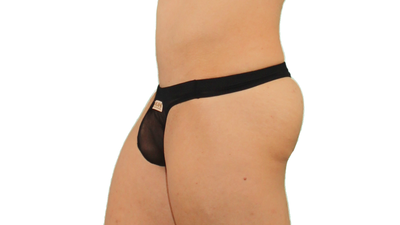 Tanga Negra lisa con transparencia