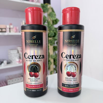NIRELLE KIT SHAMPOO Y BÁLSAMO CEREZAS BRILLO ESPEJO ORGÁNICO/VEGANO 2PCS