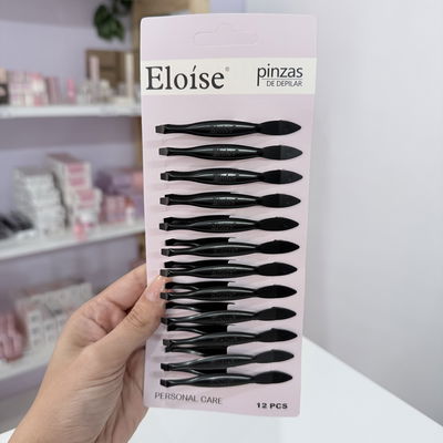 BLISTER DE 12 PINZAS NEGRAS DE DEPILAR ACERO X1