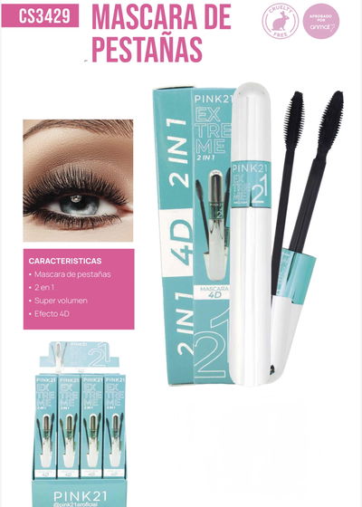 PINK 21 MÁSCARA DE PESTAÑAS 4D 2en1 CS3429 X1