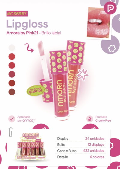 CS6967 PINK 21 LABIAL LIP GLOSS COLOR AMORA X1