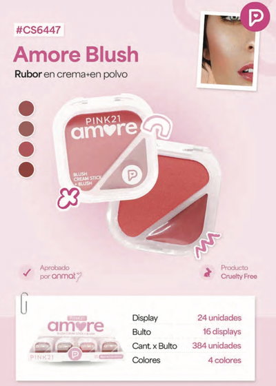 CS6447 PINK 21 RUBOR CREMA + POLVO AMORE X1