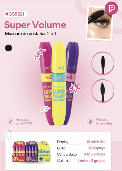 CS5521 PINK 21 MASCARA DE PESTAÑAS 2 EN 1 SUPER VOLUME X1