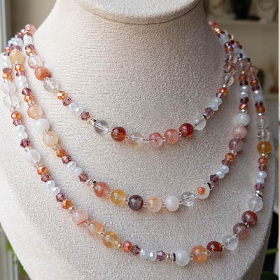 Collar Cuarzo Flores rojas