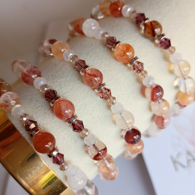 Pulsera Cuarzo Flores Rojas