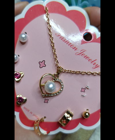 Conjunto corazon  de Cadena + aros