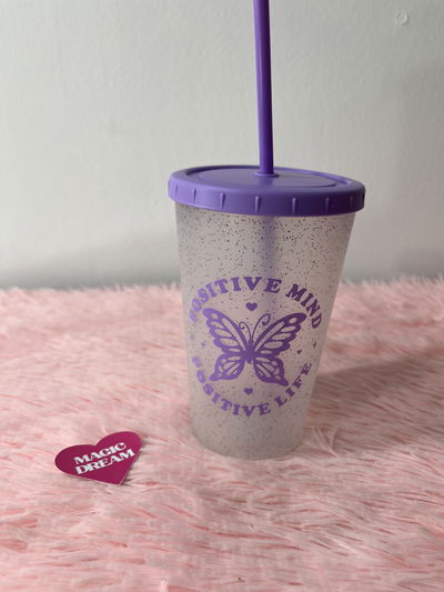 Vaso Glitter con sorbete 🦋💜