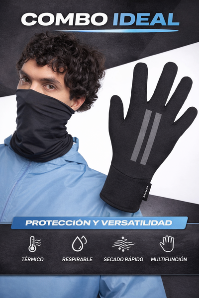 Combo térmico deportivo: cuello multifunción + guantes primera piel | invierno