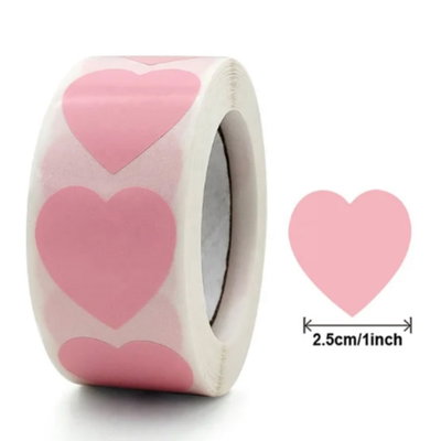 rollo de stickers corazón - rosa