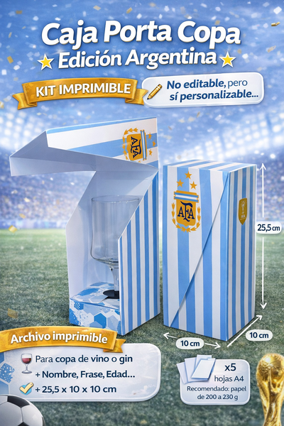 Caja Porta Copa Argentina – Archivo Imprimible Personalizable