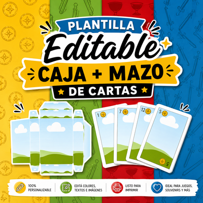 Plantilla editable: Caja + Mazo de Cartas (100% personalizable)