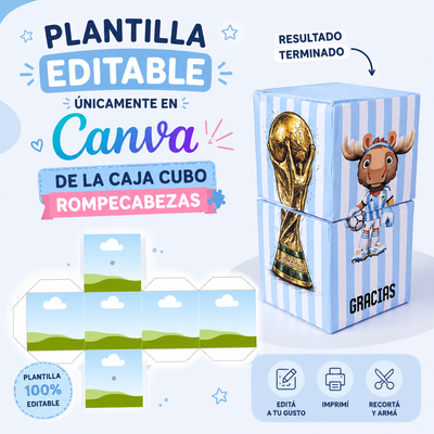 Plantilla Editable Caja Rompecabezas Cubo