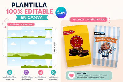 Caja Tipo Alfajor - Plantilla Editable en Canva