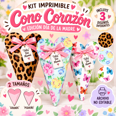 Cono Corazón - Mamá - Kit Imprimible