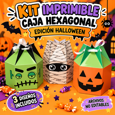 KIT IMPRIMIBLE – CAJA HEXAGONAL EDICIÓN HALLOWEEN 👻