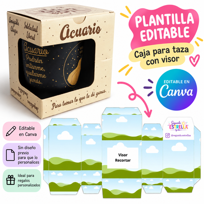 Caja para Taza con Visor- plantilla editable