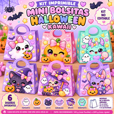 🎃 Kit Imprimible Mini Bolsitas – Edición Halloween Kawaii 👻