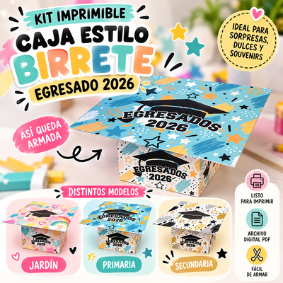 Caja Estilo Birrete – Egresados 2026 | Kit Imprimible