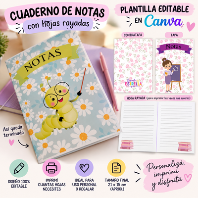 📖 Cuaderno de Notas Rayado – Plantilla Editable en Canva