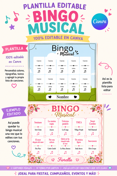 🎶 Plantilla Editable – Bingo Musical -Sin Canciones-
