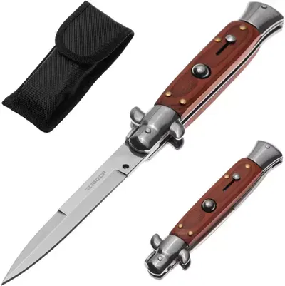 Navaja Estilete Madera Automático Con Seguro "Woodland"