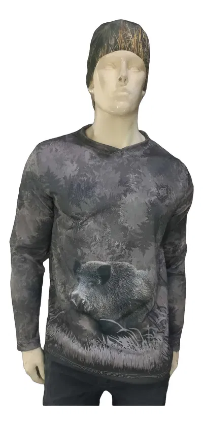 Remera Mto Jabali Marron Secado Rápido Capucha Filtro Uv