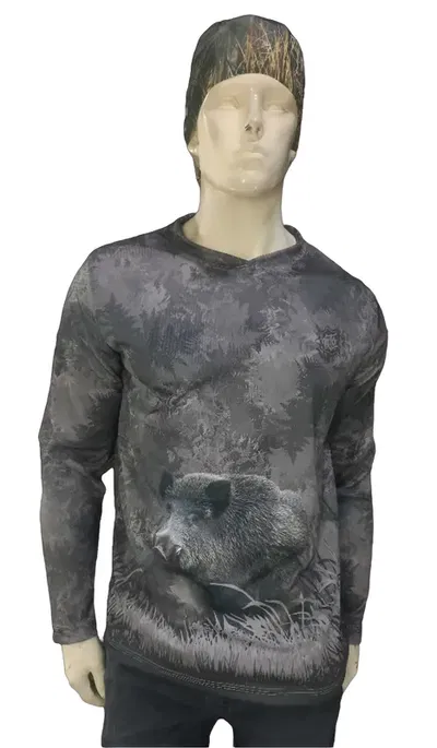 Remera Mto Jabali Gris Secado Rápido Capucha Filtro Uv