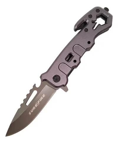 Navaja Supervivencia Sure Fire Corta Cinturones Rompecristal Color Gris Oscuro