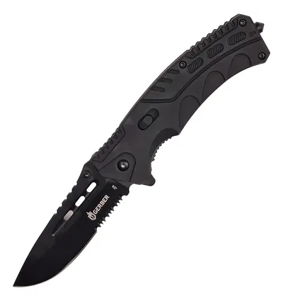 Navaja Tactica Semiautomática Con Herramientas Rompecrital Color Negro