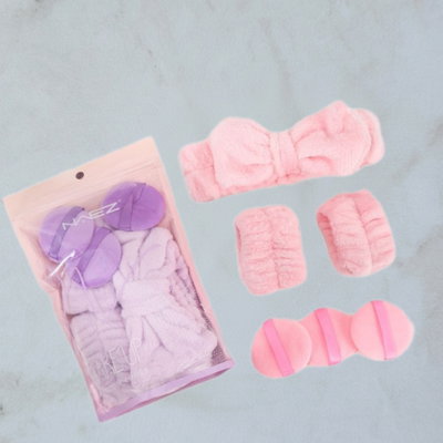 Set vincha + muñequeras + 3 esponjas 